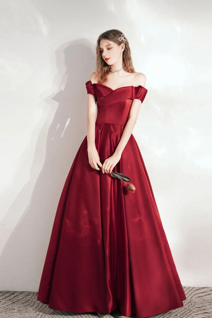 Simple A-Line Off the Shoulder Sleeveless Lace Up Floor-Length Prom Dress