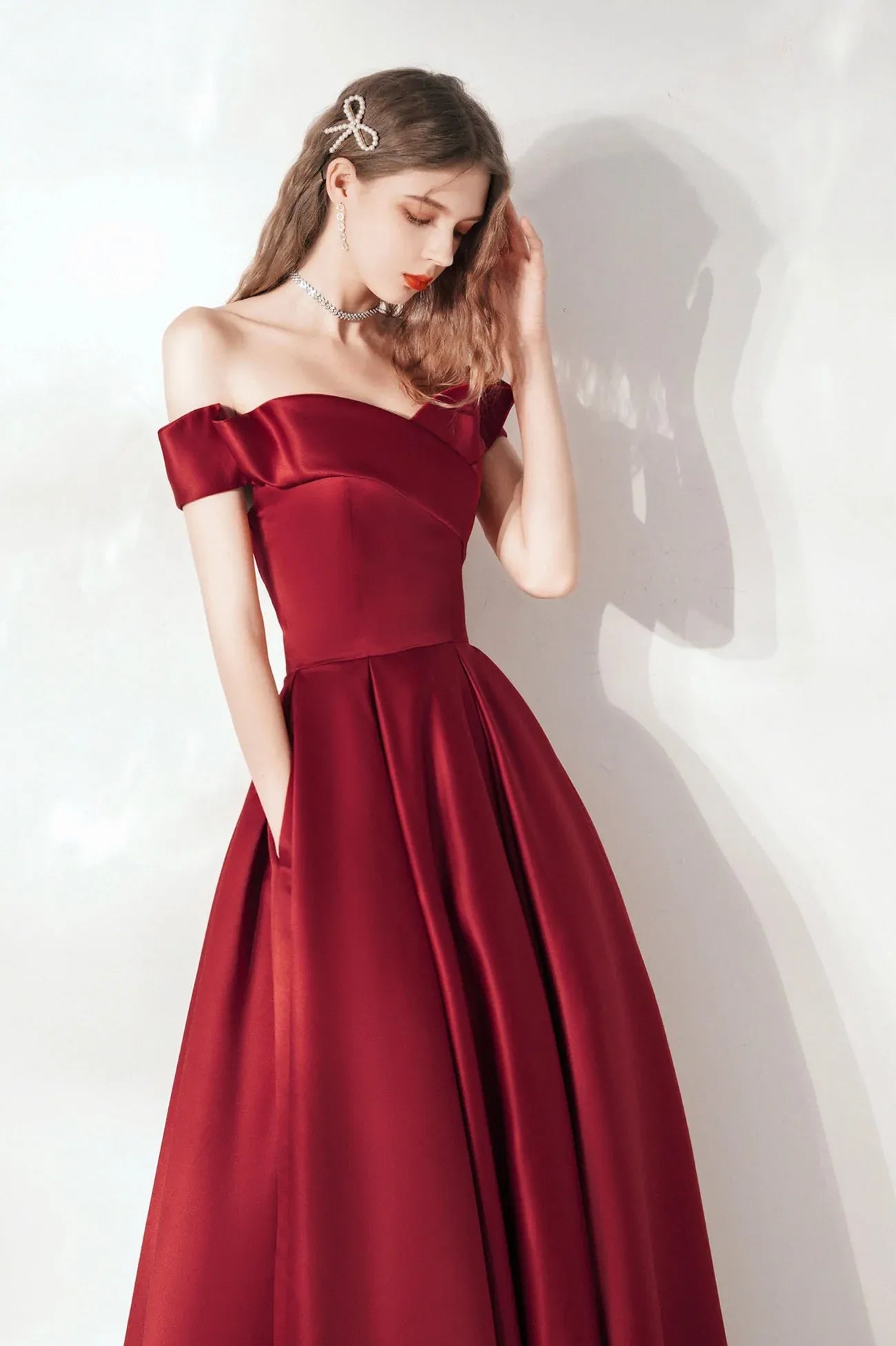 Simple A-Line Off the Shoulder Sleeveless Lace Up Floor-Length Prom Dress