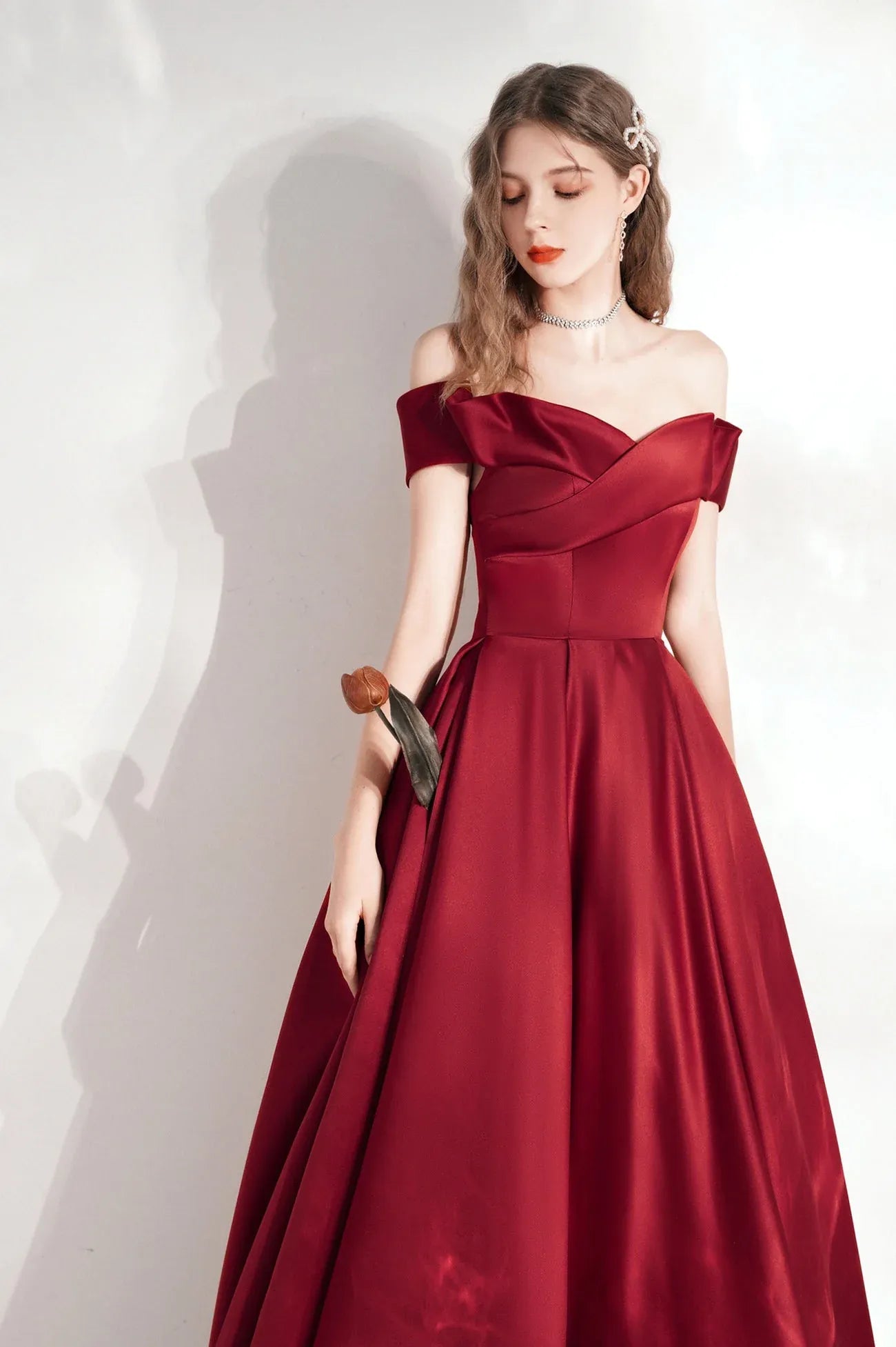 Simple A-Line Off the Shoulder Sleeveless Lace Up Floor-Length Prom Dress