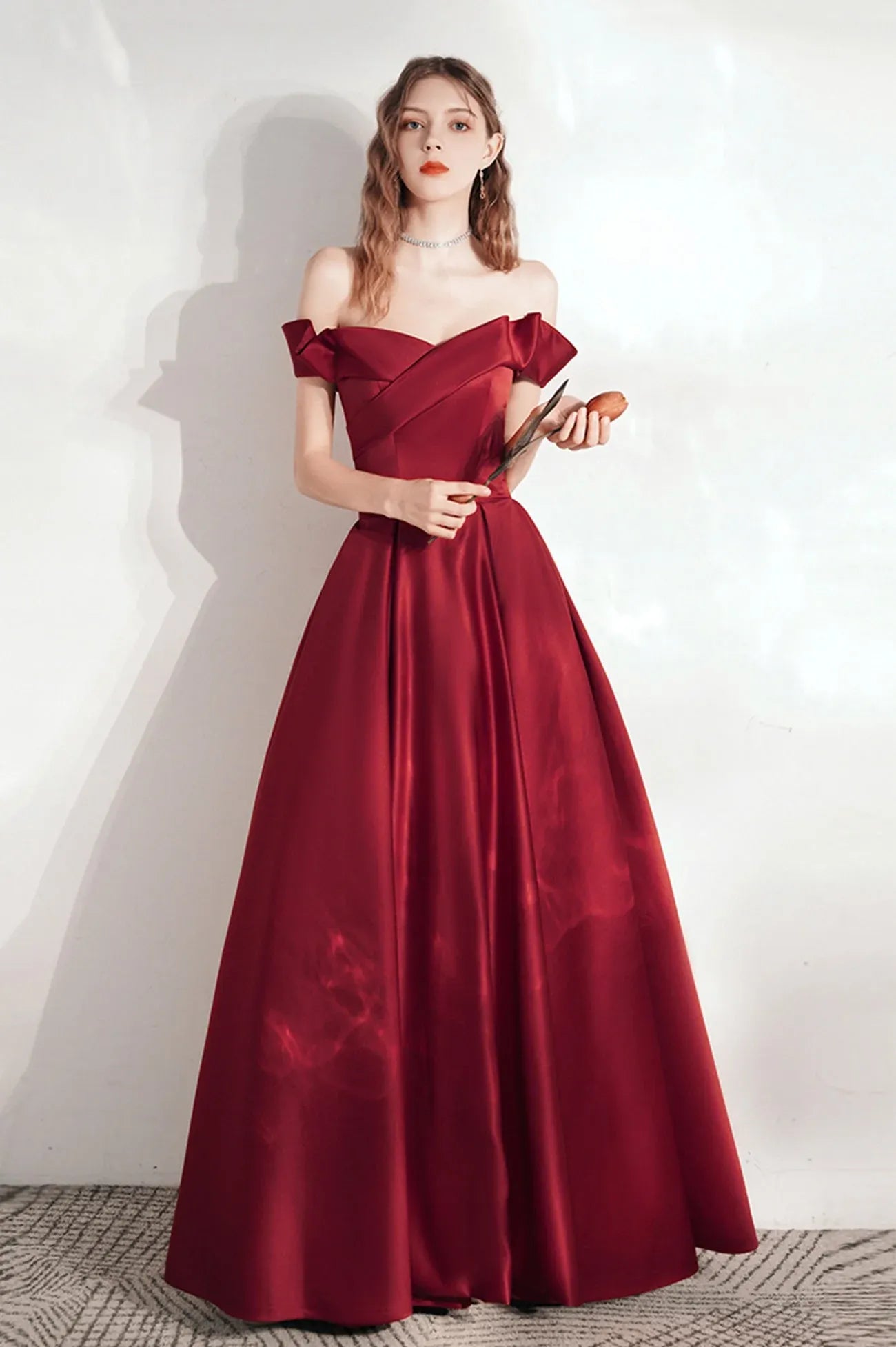 Simple A-Line Off the Shoulder Sleeveless Lace Up Floor-Length Prom Dress