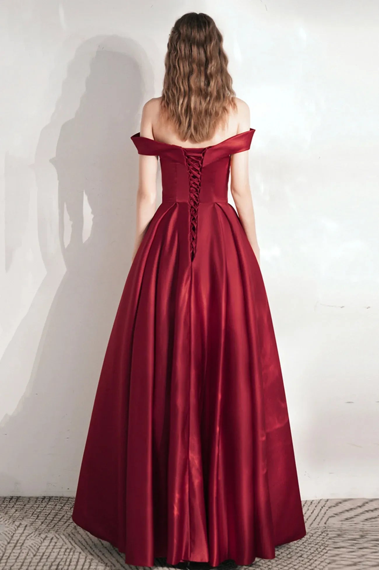 Simple A-Line Off the Shoulder Sleeveless Lace Up Floor-Length Prom Dress