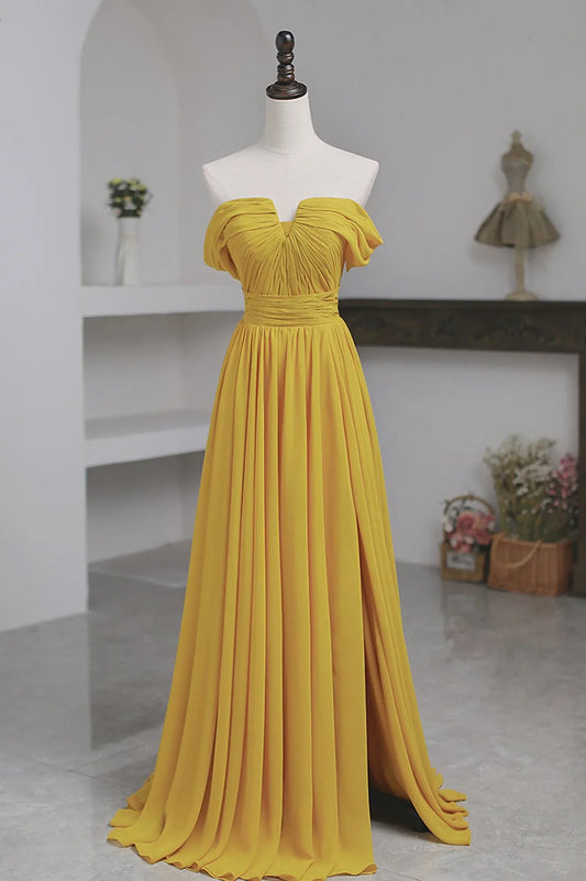 Simple A-Line Off the Shoulder Sleeveless Lace Up Sweep/Brush Train Prom Dress