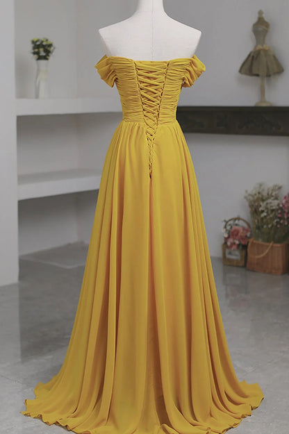 Simple A-Line Off the Shoulder Sleeveless Lace Up Sweep/Brush Train Prom Dress