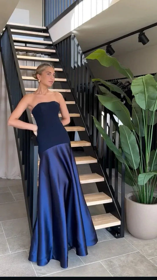 Simple A-Line Off the Shoulder Sleeveless Satin Solid Color Floor-Length Evening Dress