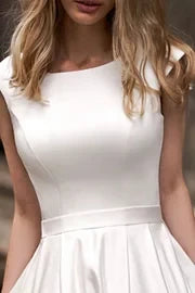 Simple A-Line Scoop Sleeveless Sleeveless Back Zip Chapel Train prom dress for ladies
