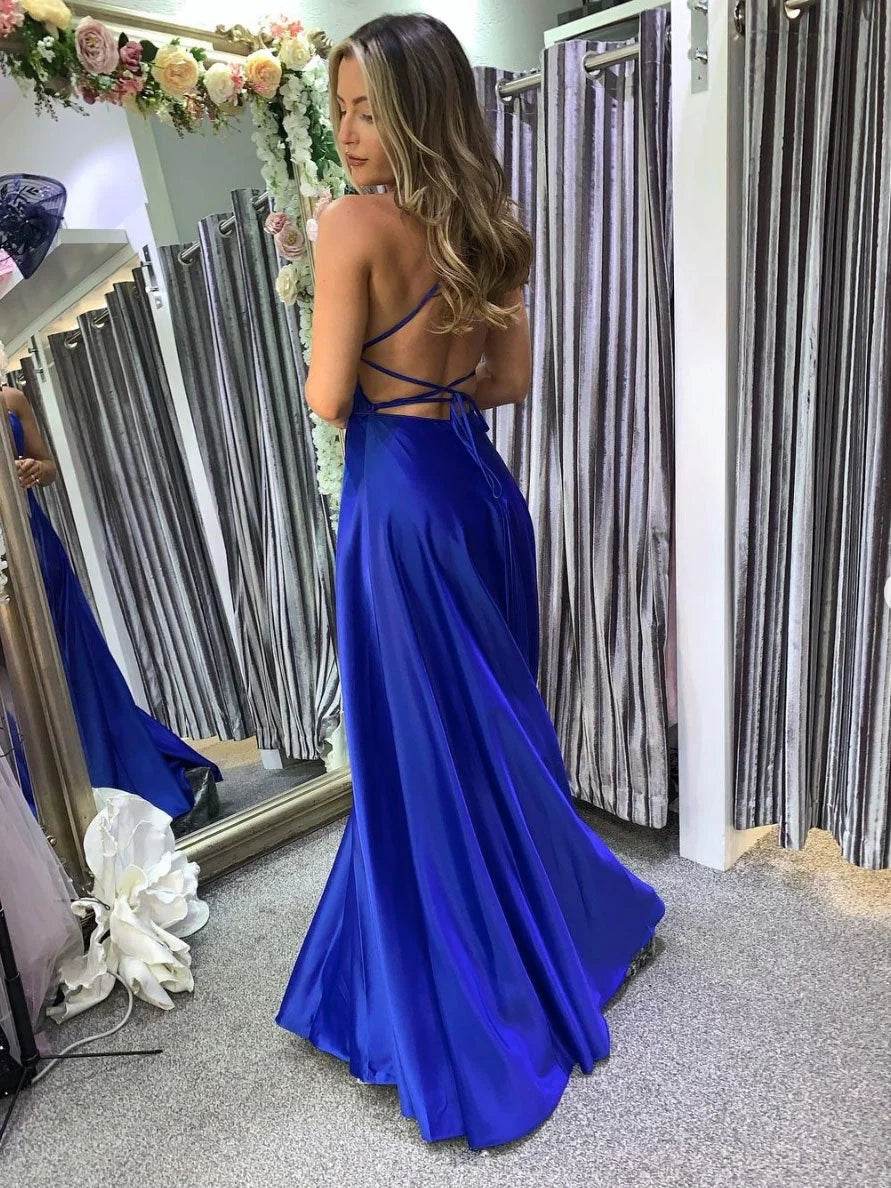 Simple A-Line Spaghetti Strap Sleeveless Backless Floor-Length Prom Dress