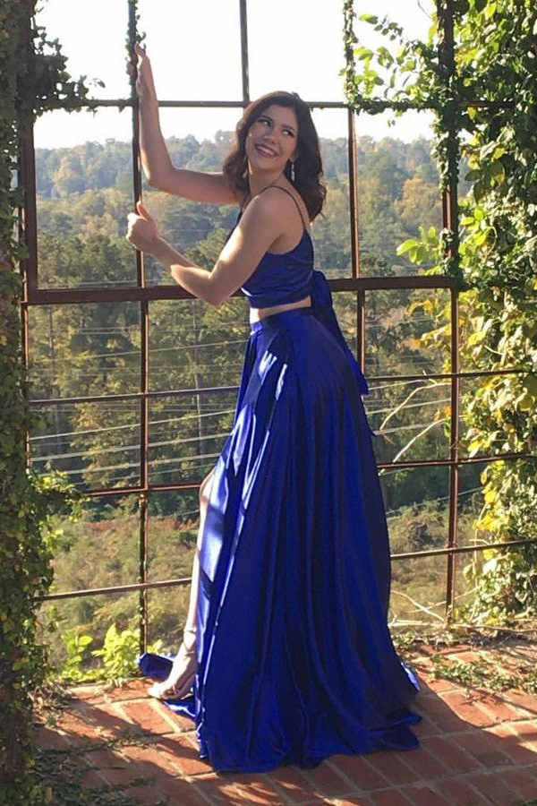 Simple A-Line Spaghetti Strap Sleeveless Lace Up Floor Length Prom Dress
