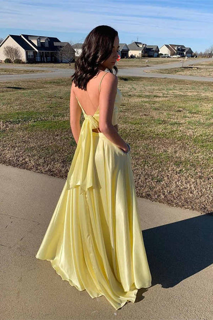Simple A-Line Spaghetti Strap Sleeveless Lace Up Floor Length Prom Dress