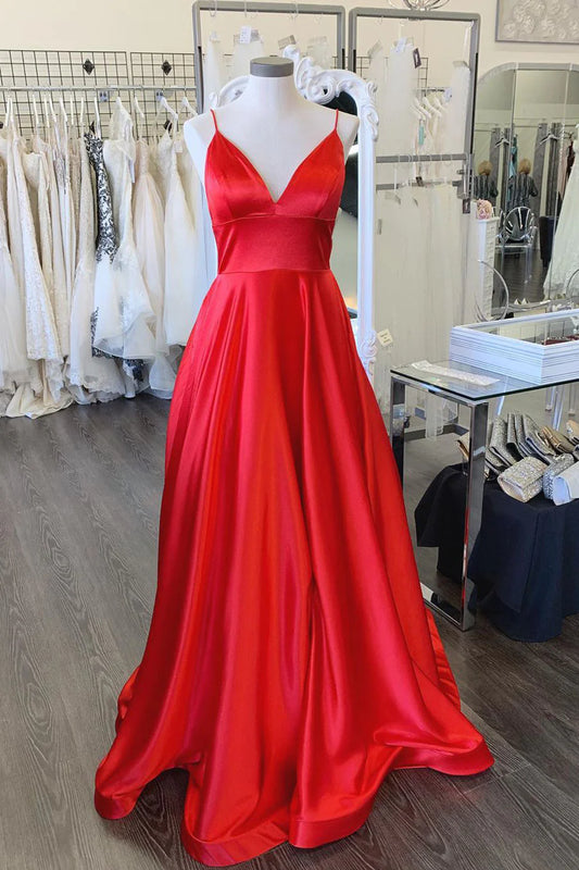 Simple A-Line Spaghetti Straps Red Long Prom Dress/Formal Women's Dresses