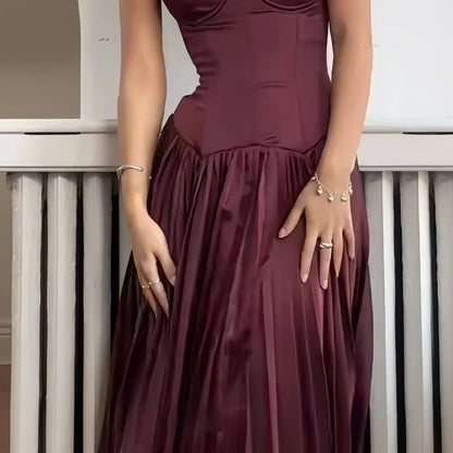 Simple A-Line Spaghetti Straps Sleeveless Satin Ankle-Length Prom Dress