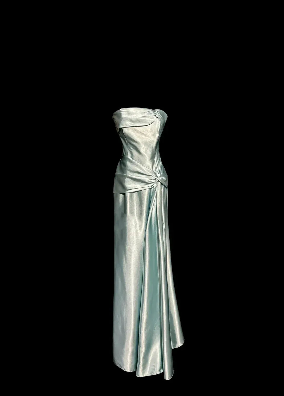 Simple A-Line Strapless Sleeveless Backless Satin Floor-Length Prom Dress