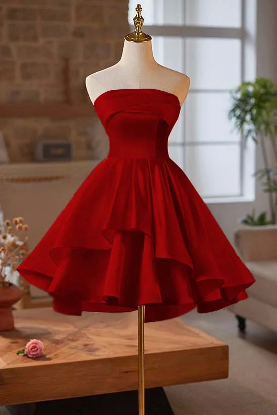 Simple A-Line Strapless Sleeveless Lace Up Short-Mini Homecoming Dress