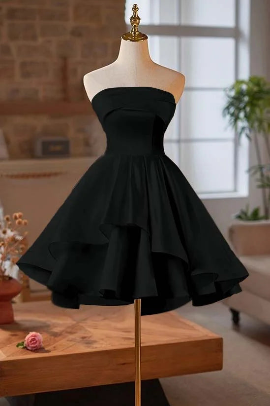 Simple A-Line Strapless Sleeveless Lace Up Short-Mini Homecoming Dress