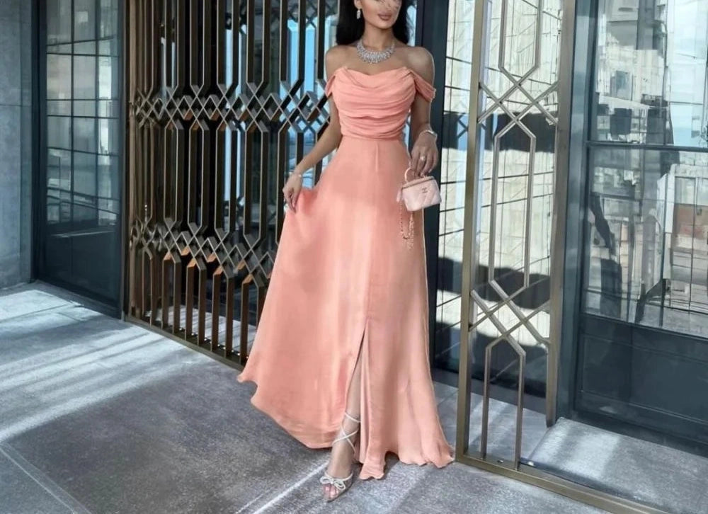 Simple A-Line Strapless Sleeveless Satin Pleated Floor-Length Prom Dress