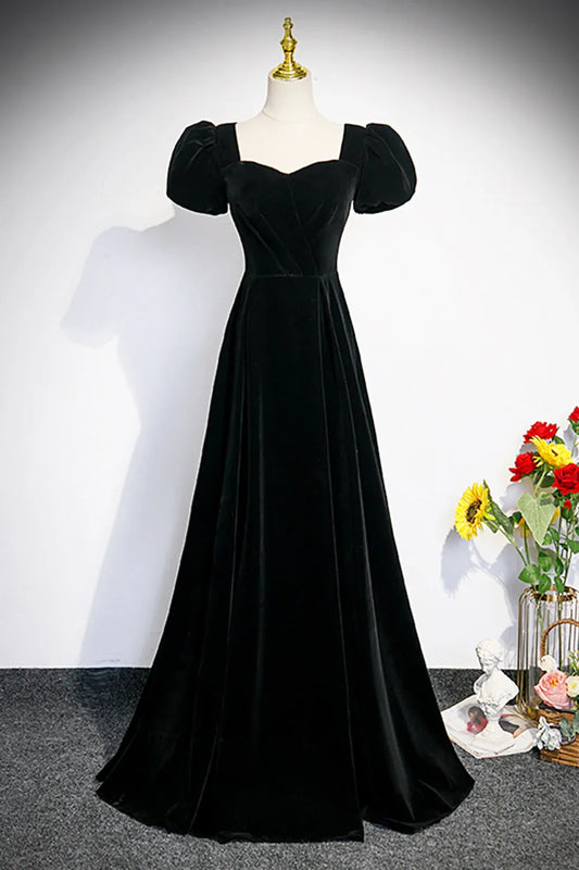 Simple A-Line Sweetheart Short Sleeve Lace Up Sweep/Brush Train Prom Dress