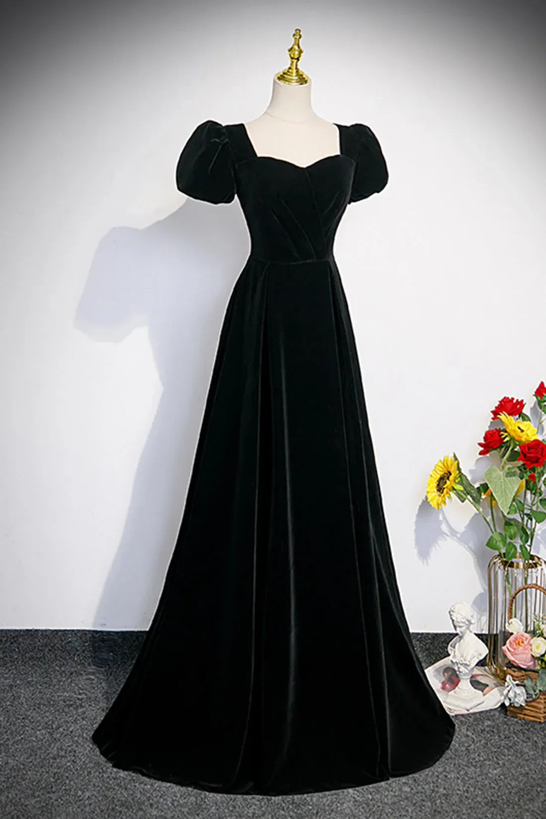 Simple A-Line Sweetheart Short Sleeve Lace Up Sweep/Brush Train Prom Dress