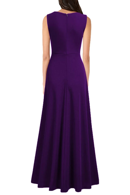 Simple A-Line V Neck Sleeveless Back Zip Floor-Length Side Slit prom dress for women