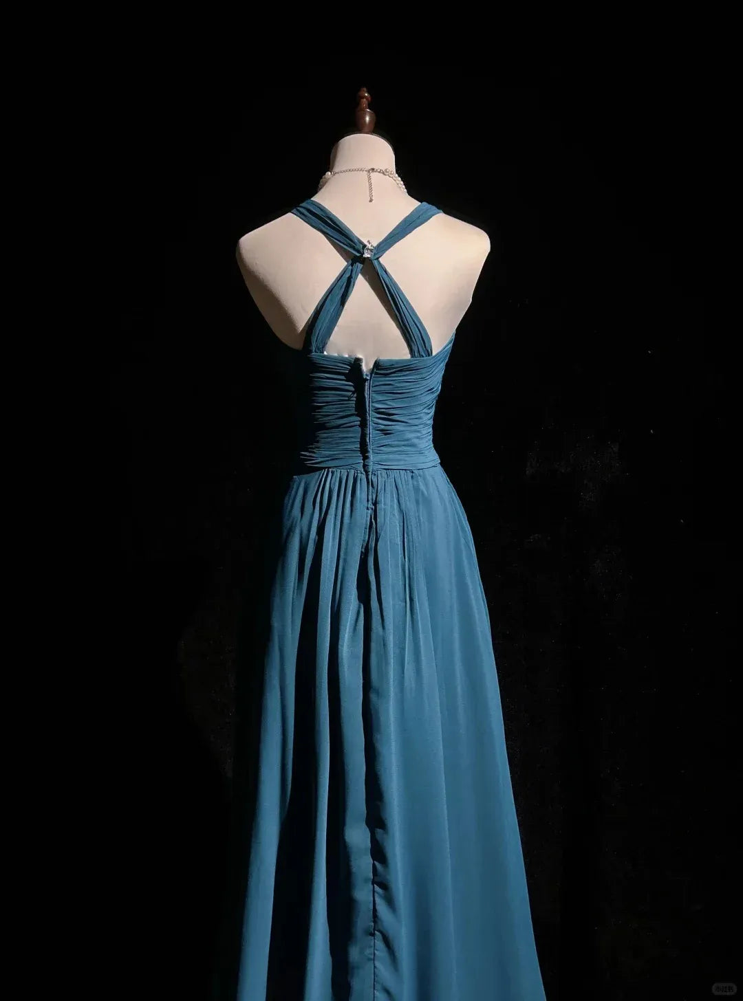 Simple A-Line V Neck Sleeveless Pleated Chiffon Floor-Length Prom Dress