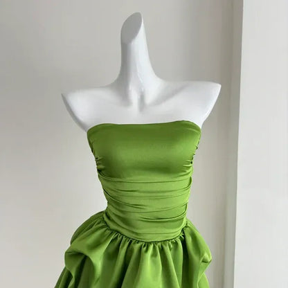 Simple A-line Off-Shoulder Sleeveless Pleated Satin Short-Mini Homecoming Dress