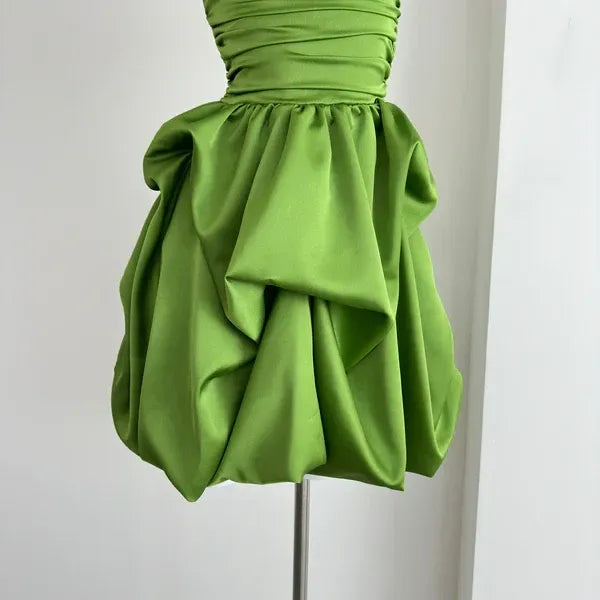 Simple A-line Off-Shoulder Sleeveless Pleated Satin Short-Mini Homecoming Dress