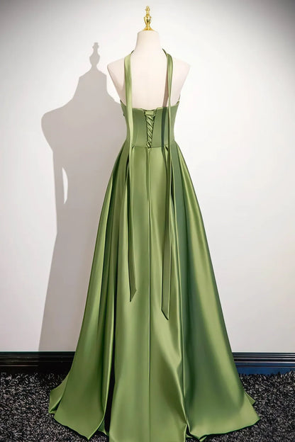 Simple A-line Strapless Sleeveless Ruched Satin Floor-Length Prom Dress