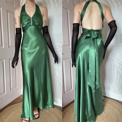 Simple A-line V Neck Sleeveless Ruched Satin Floor-Length Prom Dress