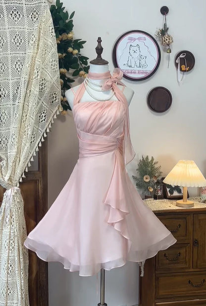 Simple A Line Halter Sleeveless Backless Short Prom Dresses