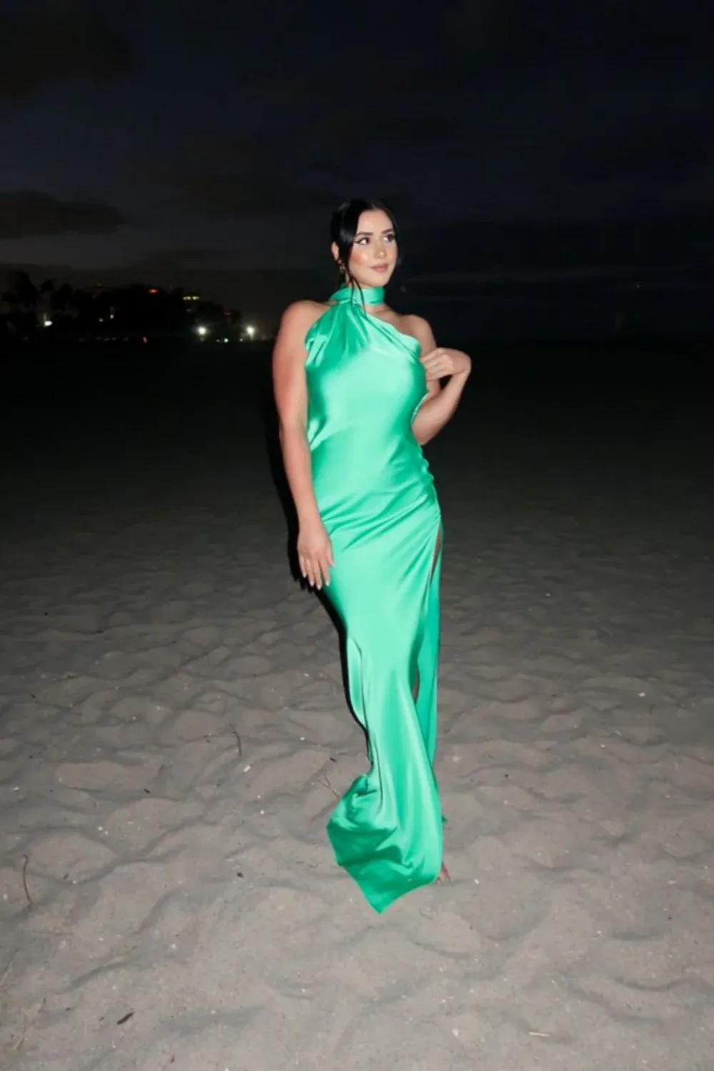 Simple Bodycon Halter Neck Sleeveless Backless Satin Floor-Length Prom Dress