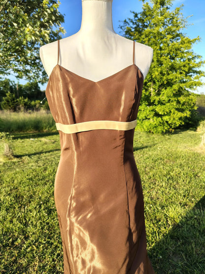 Simple Elegant Mermaid Spaghetti-Strap Bow Brown Floor-Length Prom Dress