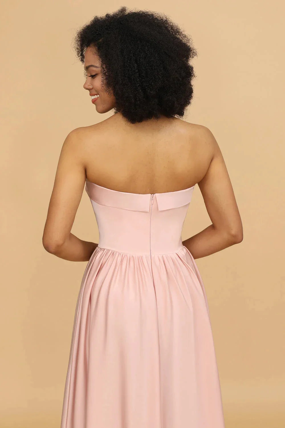 Simple Fashion A-Line Strapless Sleeveless Back Zip Floor-Length Bridesmaid Dress for women