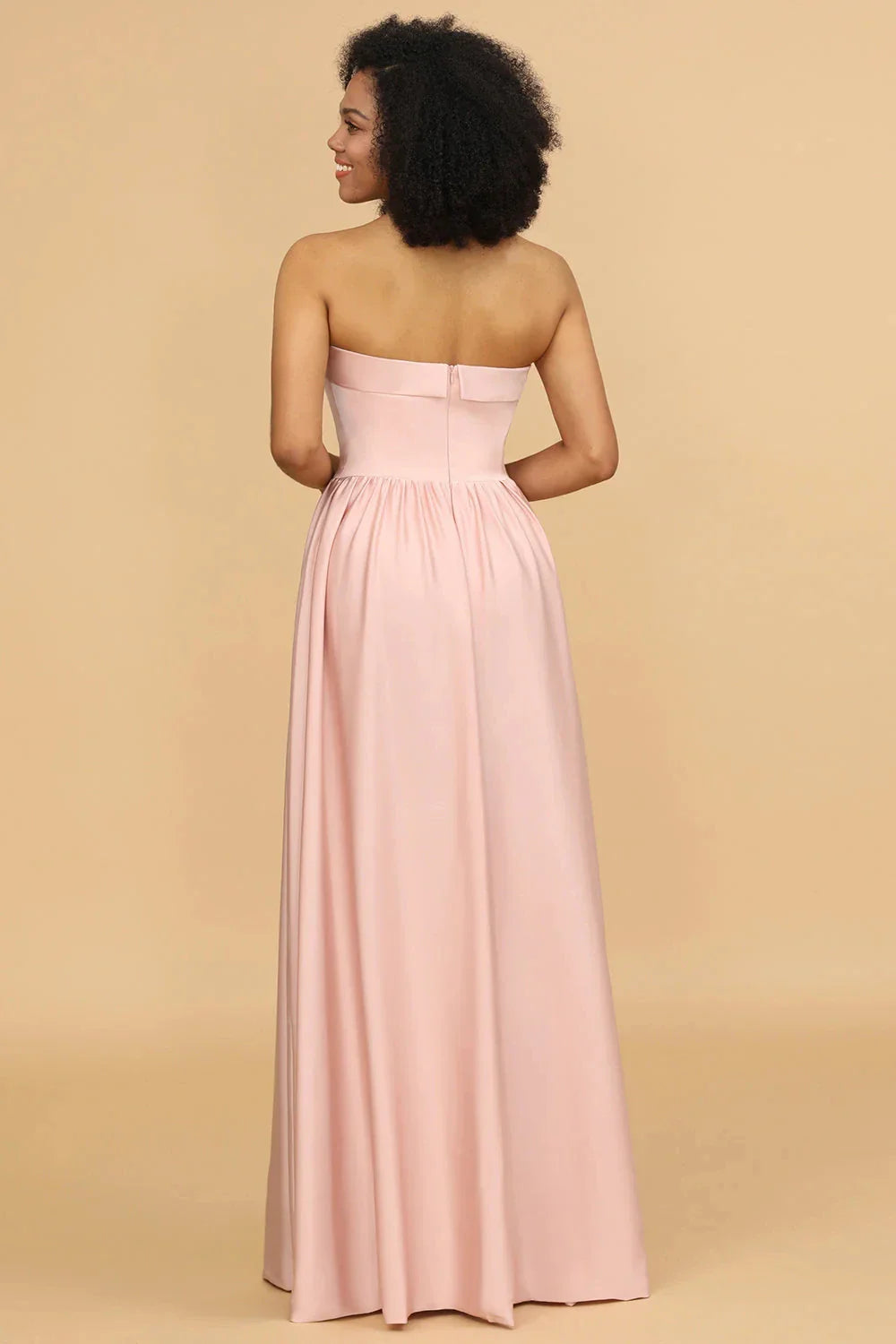 Simple Fashion A-Line Strapless Sleeveless Back Zip Floor-Length Bridesmaid Dress for women