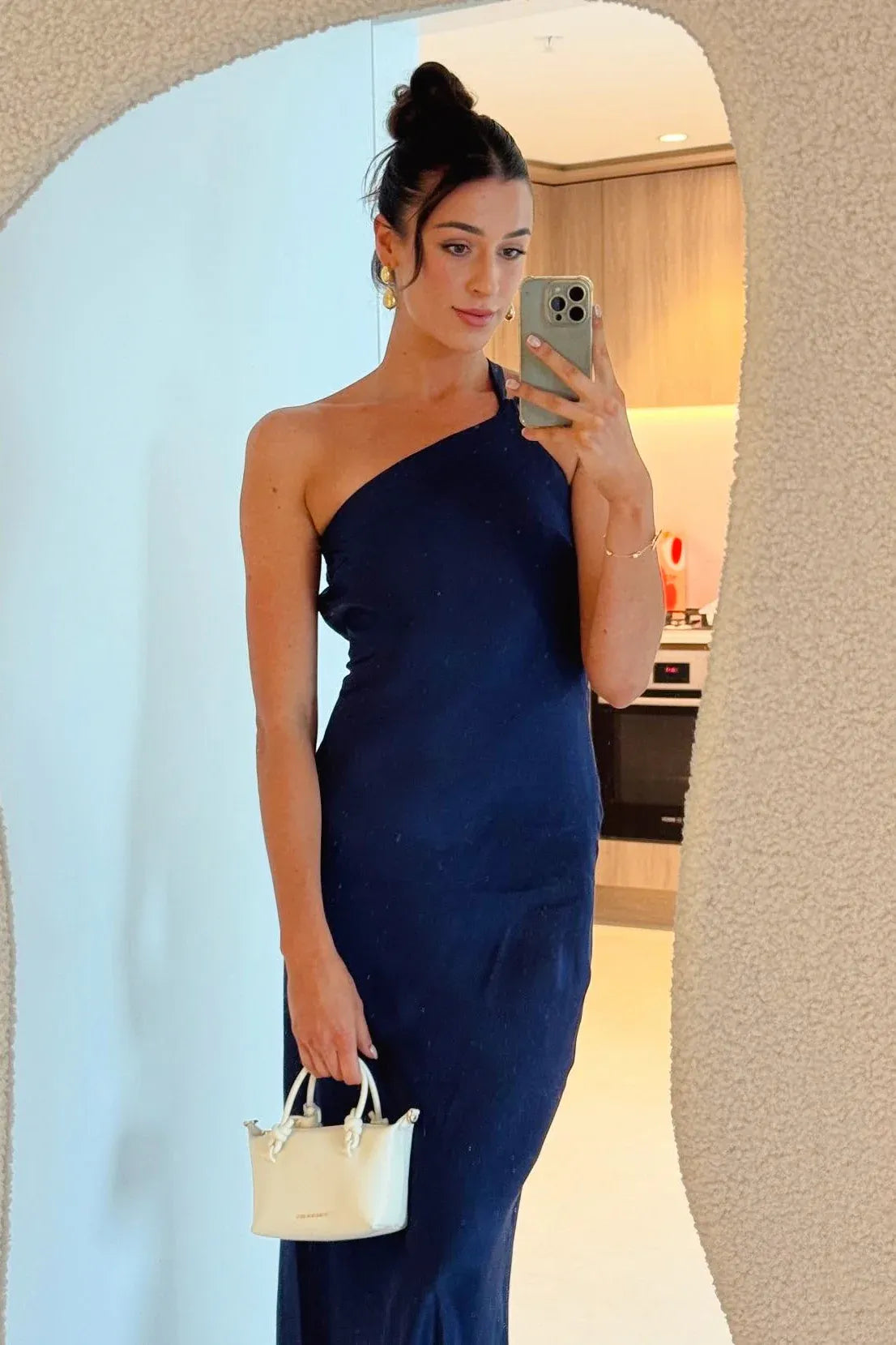 Simple Fitted One Shoulder Sleeveless Satin Pleated Floor-Length Prom Dress