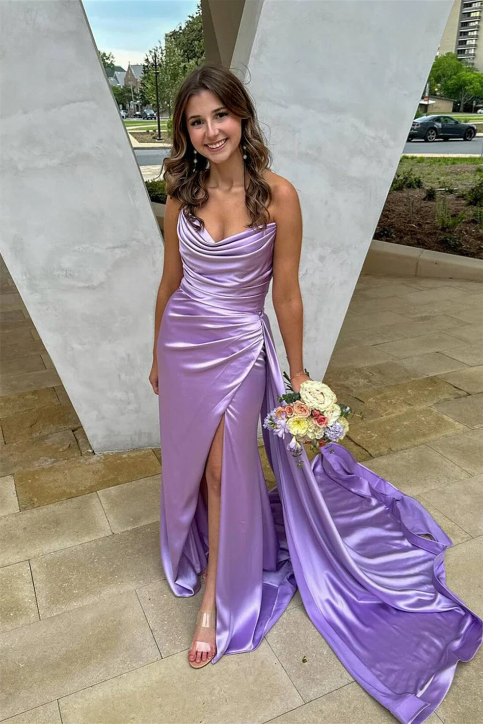 Simple Fitted V Neck Sleeveless Lace Up Floor-Length Prom Dress