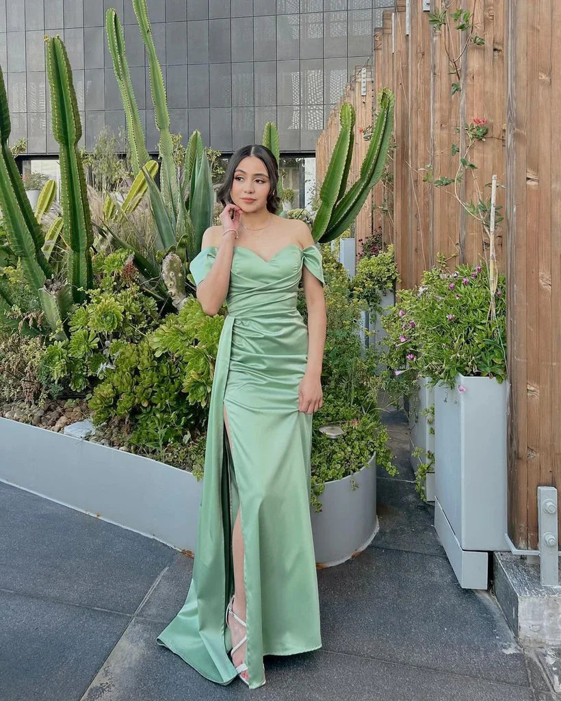 Simple Mermaid Off Shoulder Sleeveless Lace Up Floor-Length Prom Dress