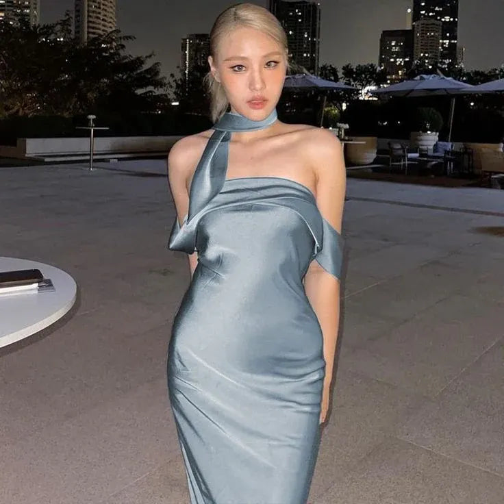 Simple Mermaid Off the Shoulder Sleeveless Pleated Satin Floor-Length Evening Dress