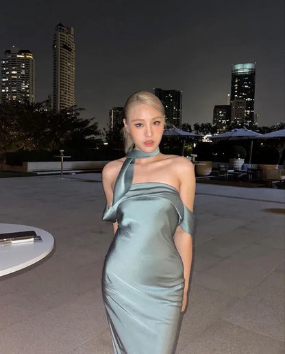 Simple Mermaid Off the Shoulder Sleeveless Pleated Satin Floor-Length Evening Dress