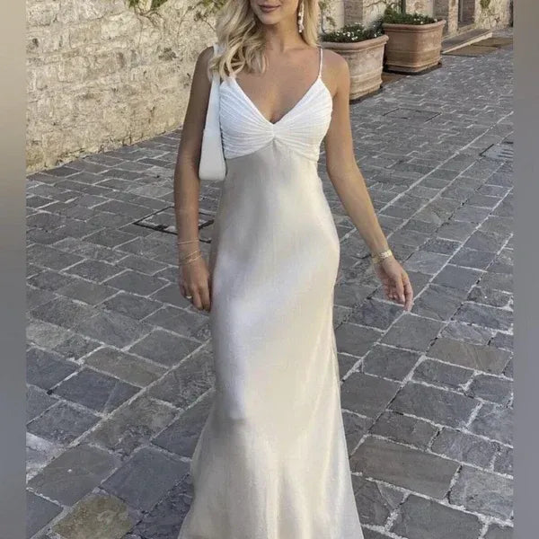Simple Mermaid Spaghetti Straps Sleeveless Pleated Satin Floor-Length Prom Dress