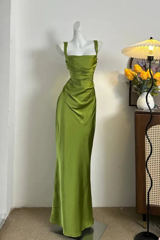 Simple Mermaid/Trumpet Square Neck Sleeveless Satin Backless Floor-Length Prom Dress