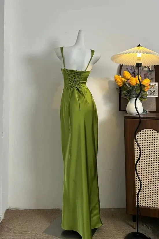 Simple Mermaid/Trumpet Square Neck Sleeveless Satin Backless Floor-Length Prom Dress