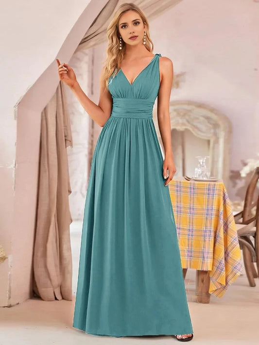 Simple Sexy Sheath/Column V Neck Sleeveless Back Zip Floor-Length Mother of the Bride Dress for women