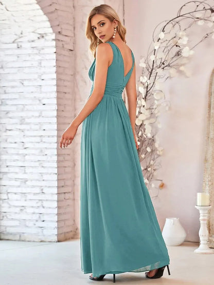 Simple Sexy Sheath/Column V Neck Sleeveless Back Zip Floor-Length Mother of the Bride Dress for women