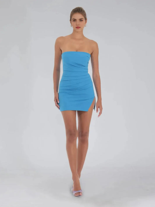 Simple SheathColumn Straight Sleeveless Back Zip Short-Mini Side Slit Homecoming Dress for ladies
