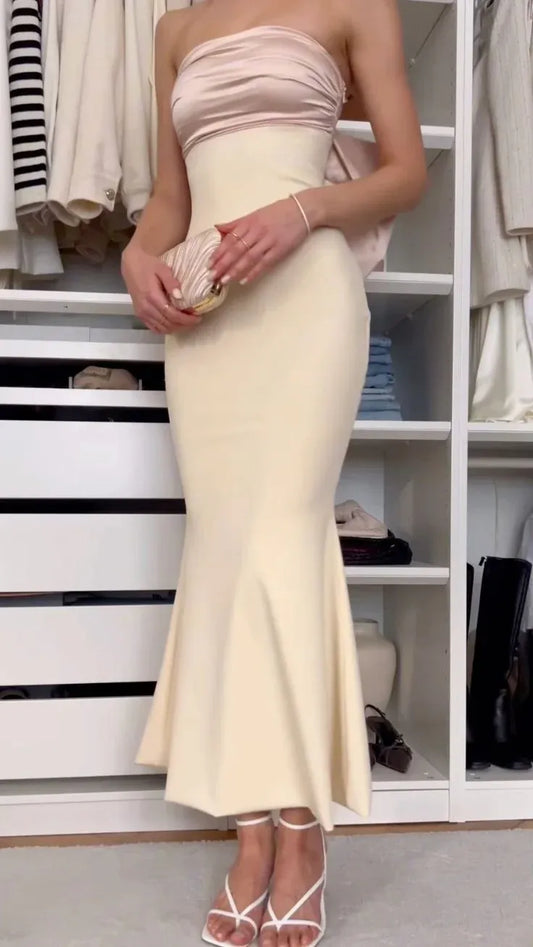 Simple Sheath/Column Strapless Sleeveless Pleated Bow Evening Dress
