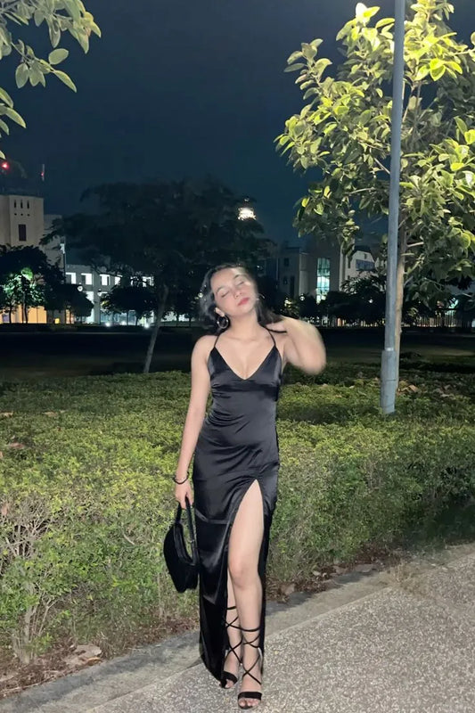 Simple Sheath Off Shoulder Sleeveless Satin Floor-Length Slit Prom Dress