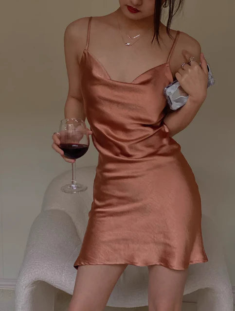 Simple Sheath Spaghetti Strap Sleeveless Lace Up Short-Mini Evening Dress