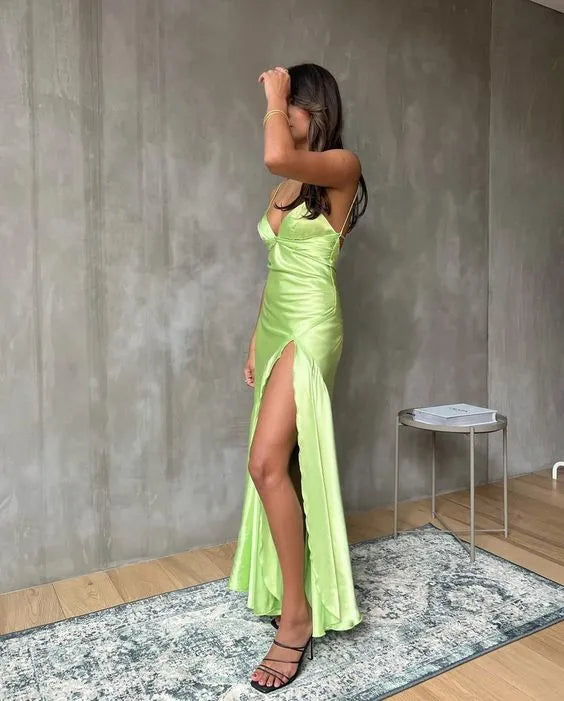 Simple Sheath Spaghetti Straps Backless Floor-Length Prom Dress