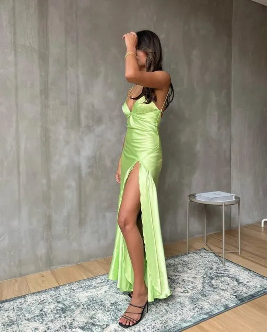 Simple Sheath Spaghetti Straps Backless Floor-Length Prom Dress