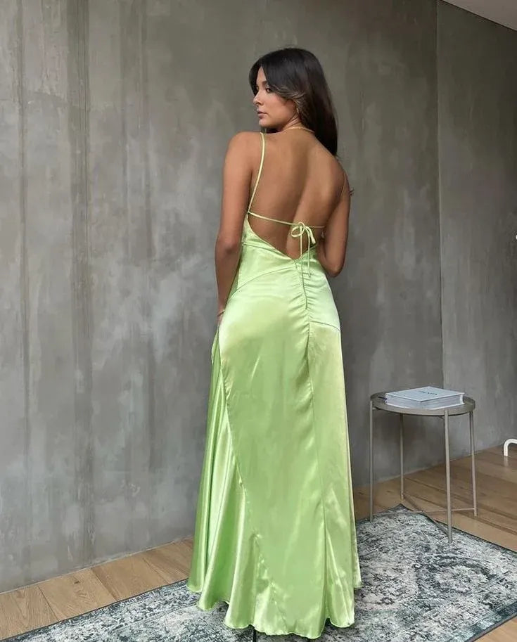 Simple Sheath Spaghetti Straps Backless Floor-Length Prom Dress