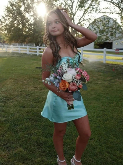 Simple Sweetheart Sleeveless A-line Satin Pleated Short-Mini Homecoming Dress