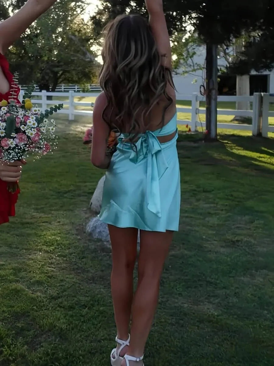 Simple Sweetheart Sleeveless A-line Satin Pleated Short-Mini Homecoming Dress